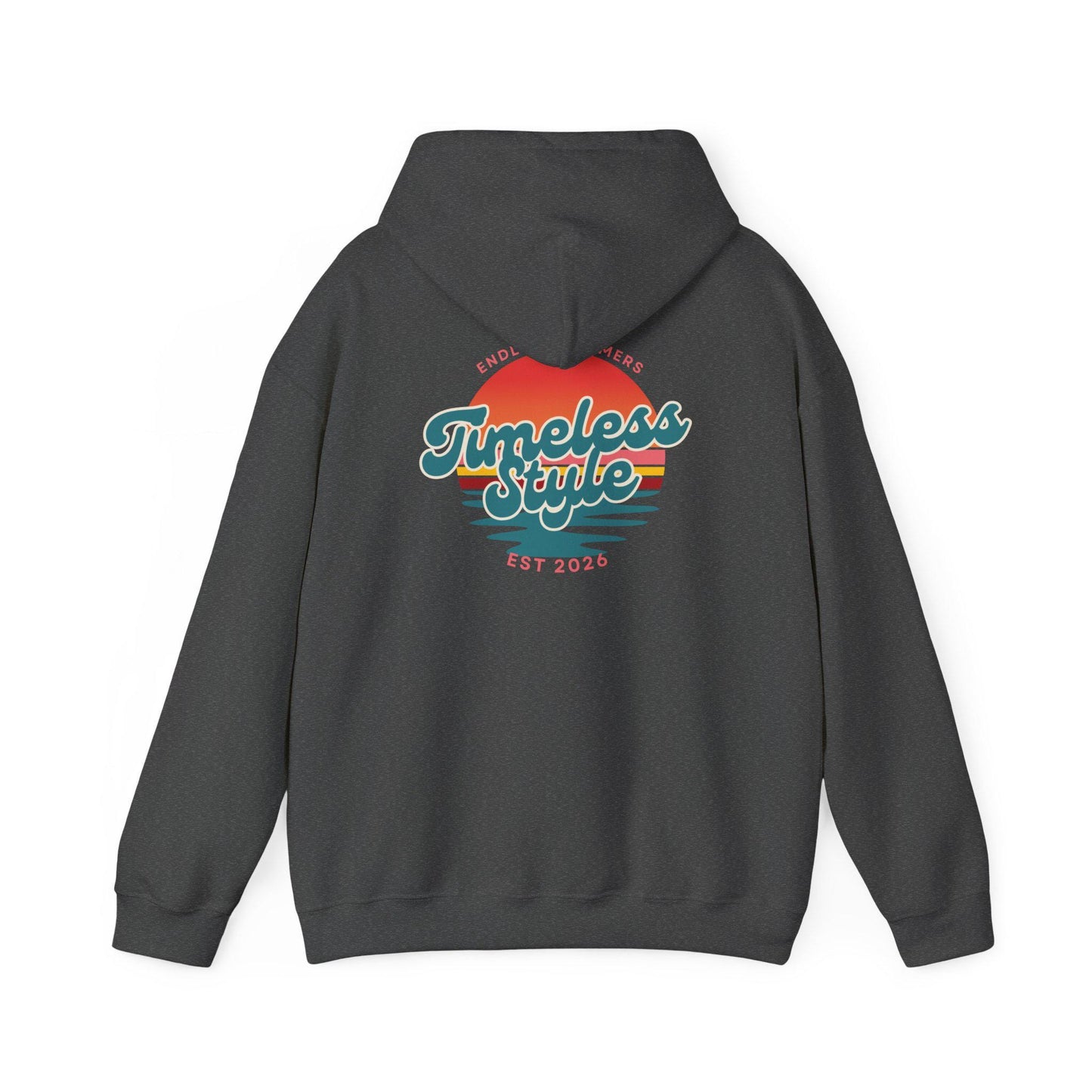 Timeless Style Sunset Logo Hoodie | Retro Stripes Palm Silhouette