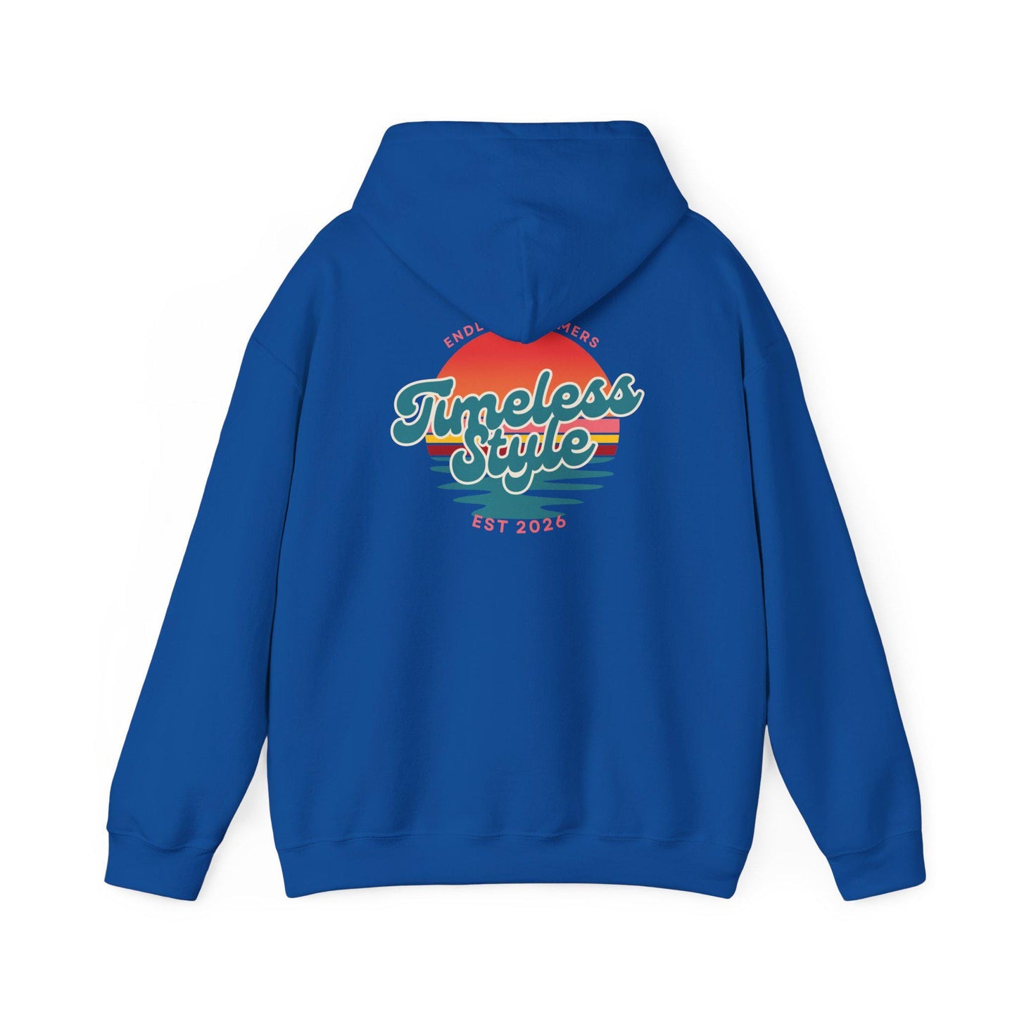 Timeless Style Sunset Logo Hoodie | Retro Stripes Palm Silhouette