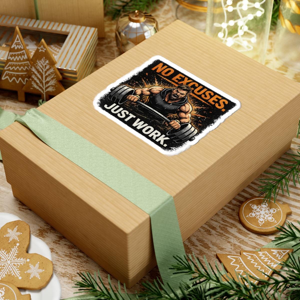 Fitness Sticker No Excuses. Just Work  Motivational Gym Kiss Cut Sticker