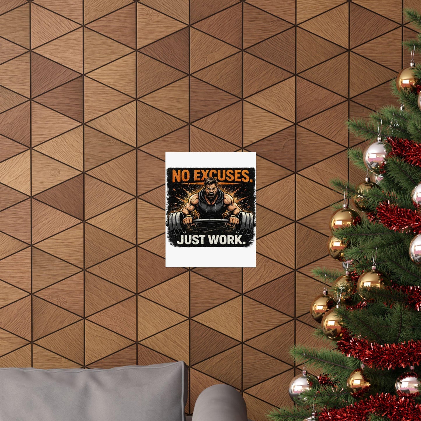 Motivational Fitness Poster No Excuses Just Work Matte Vertical Wall Art