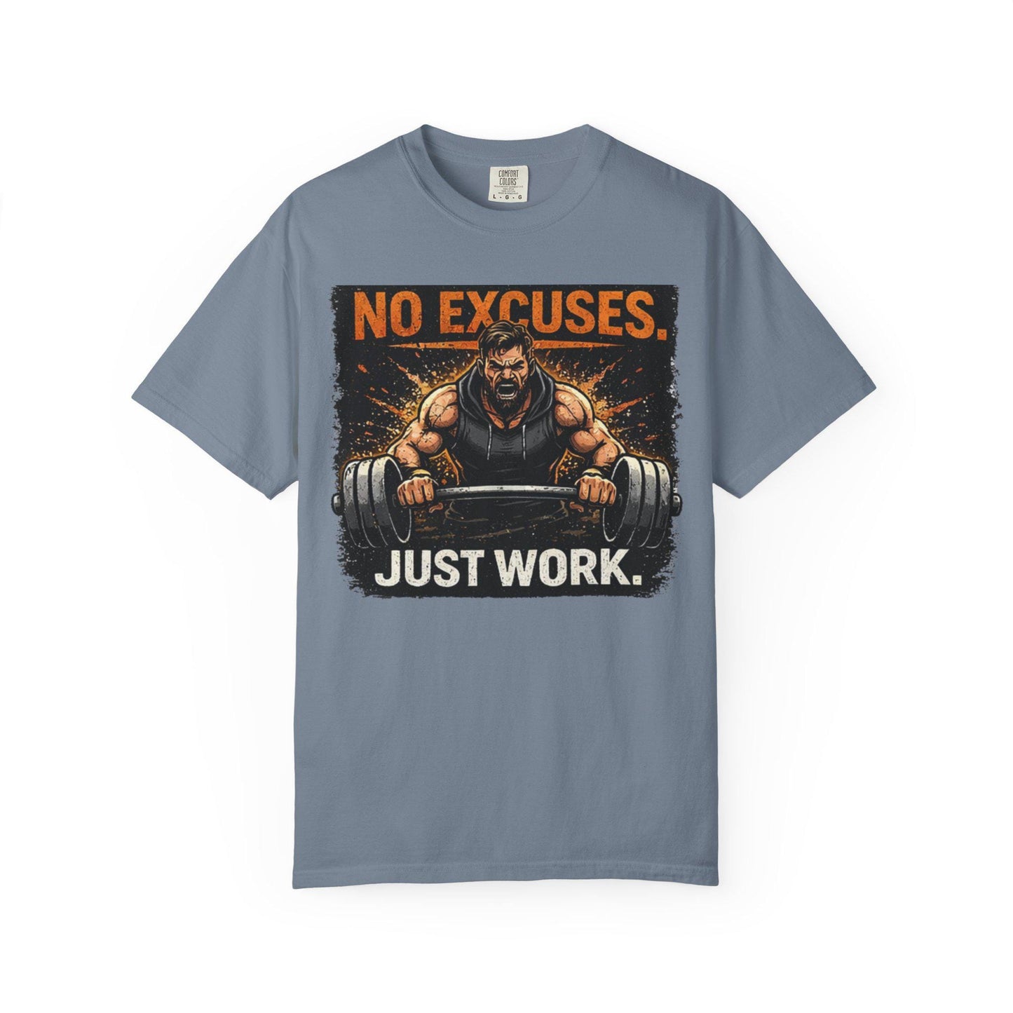 Motivational Gym T-Shirt No Excuses. Just Work Workout Tee