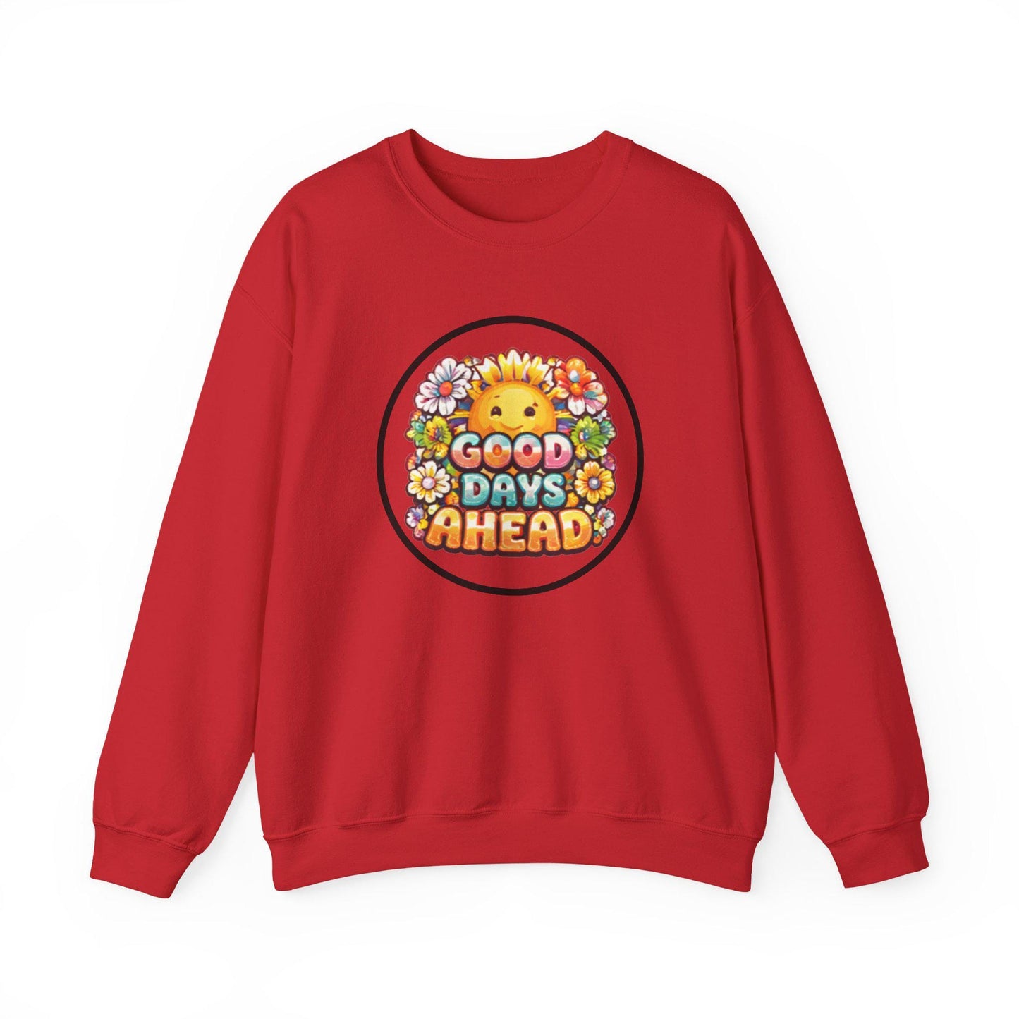 Good Days Ahead sun and flowers Crewneck Sweatshirt | positive retro graphic