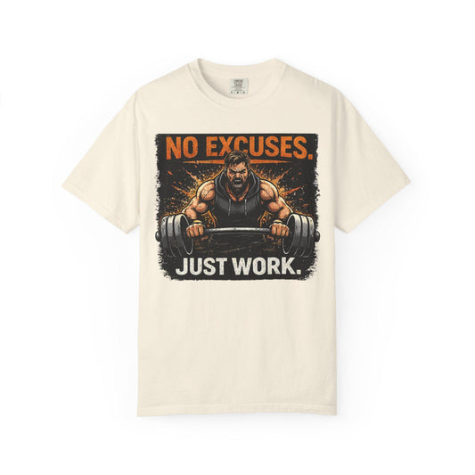 Motivational Gym T-Shirt   No Excuses. Just Work." Workout Tee