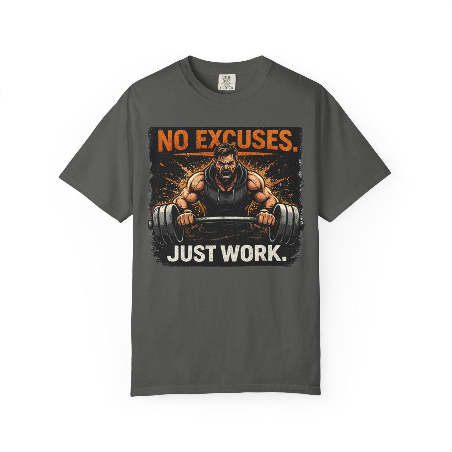 Motivational Gym T-Shirt   No Excuses. Just Work." Workout Tee