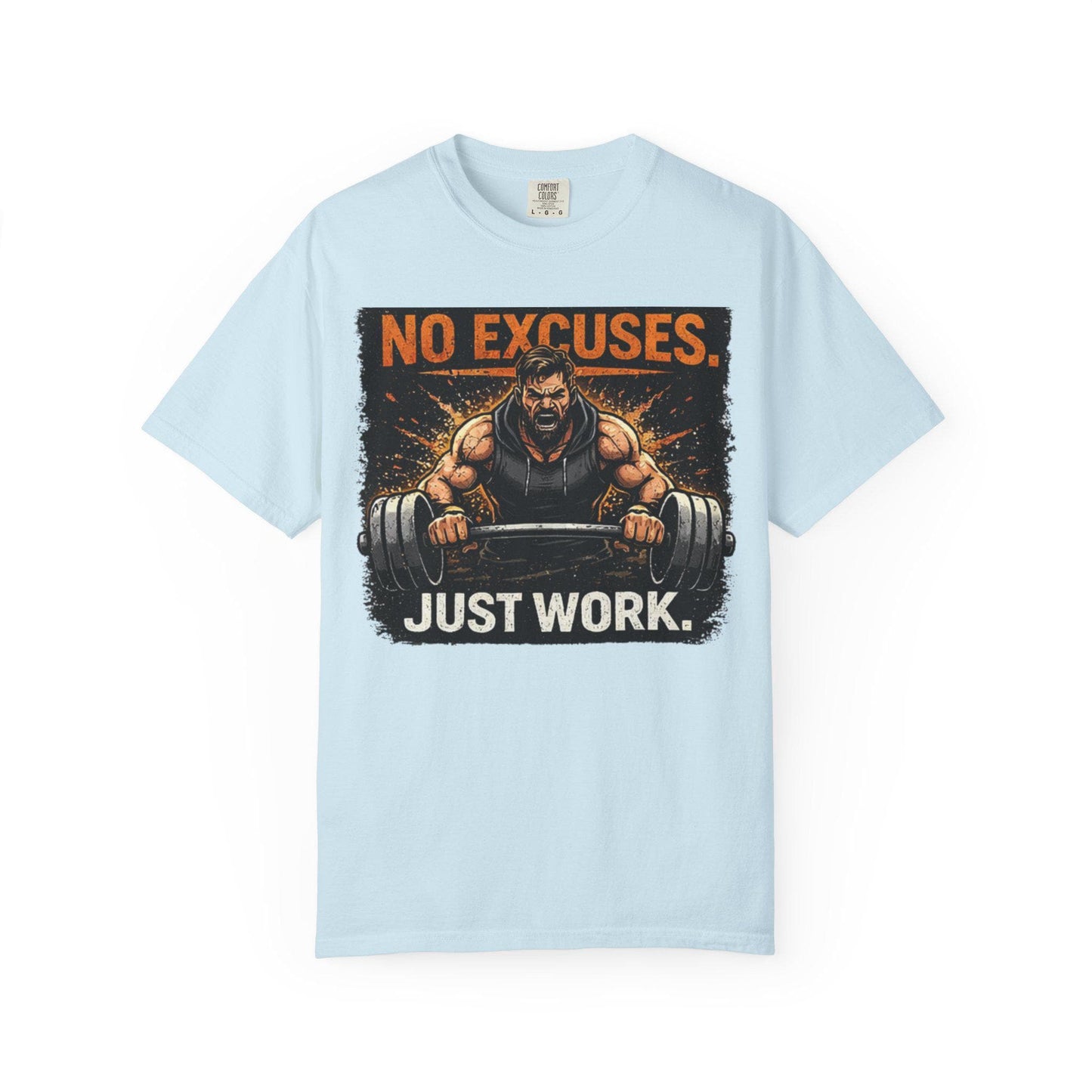 Motivational Gym T-Shirt   No Excuses. Just Work." Workout Tee