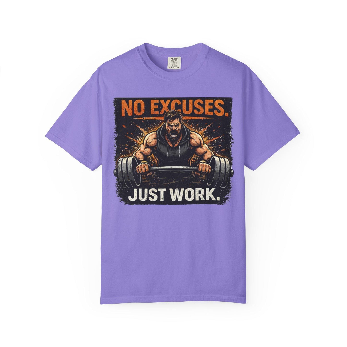 Motivational Gym T-Shirt   No Excuses. Just Work." Workout Tee
