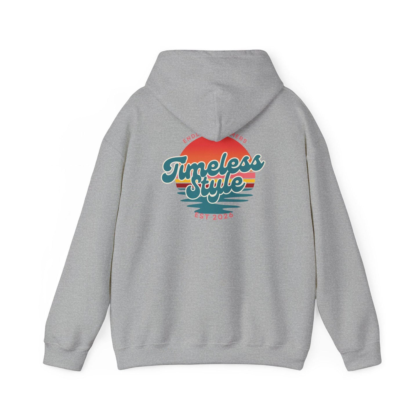 Timeless Style Sunset Logo Hoodie | Retro Stripes Palm Silhouette