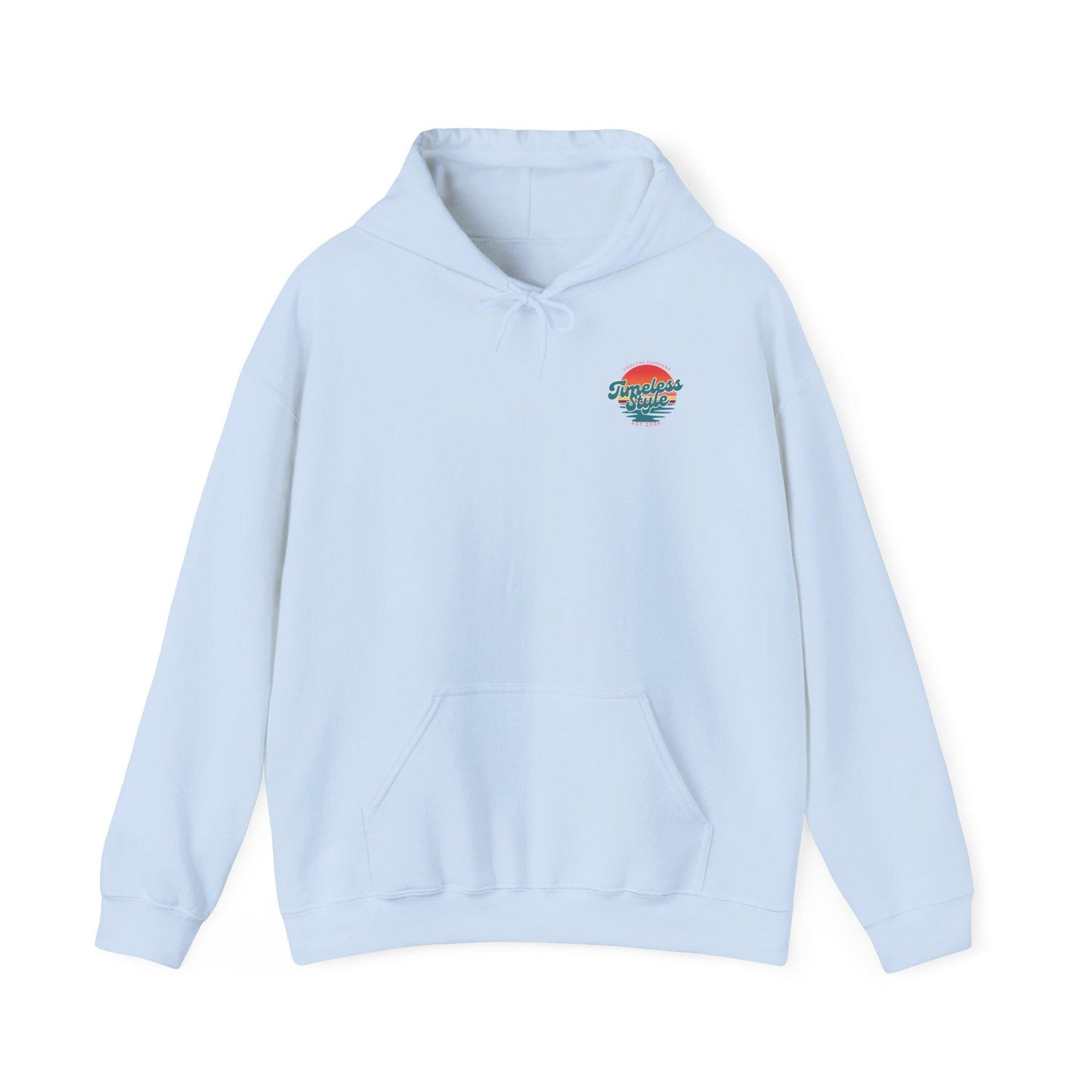 Timeless Style Sunset Logo Hoodie | Retro Stripes Palm Silhouette
