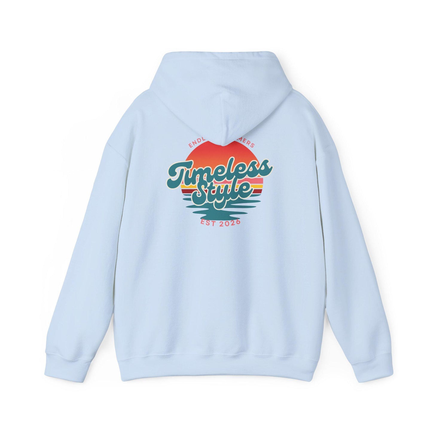 Timeless Style Sunset Logo Hoodie | Retro Stripes Palm Silhouette