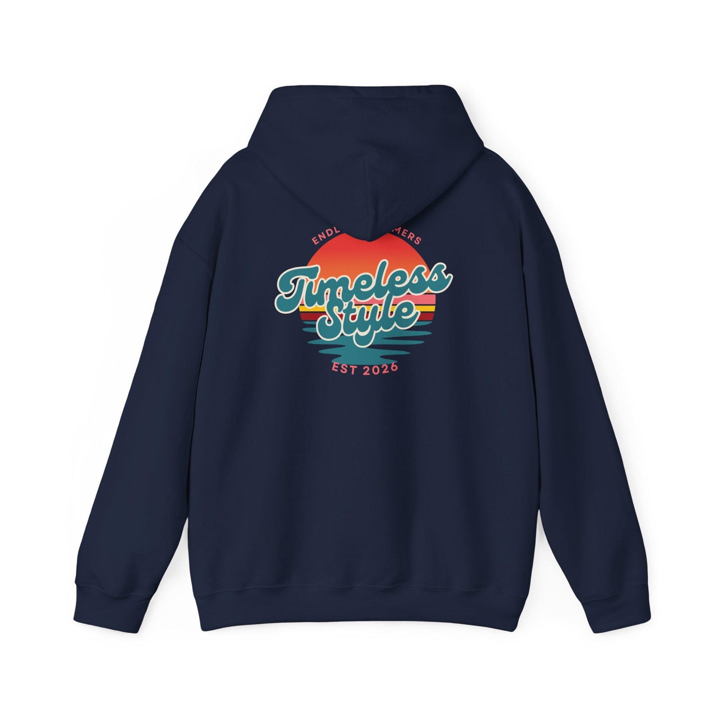 Timeless Style Sunset Logo Hoodie | Retro Stripes Palm Silhouette