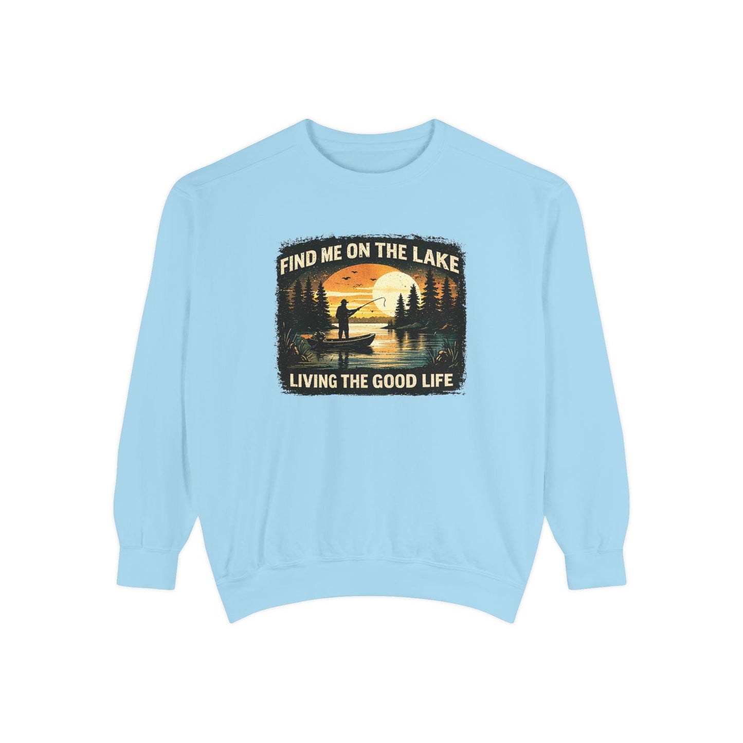 Lake Life Fishing Sweatshirt, Embroidered Outdoor Crewneck