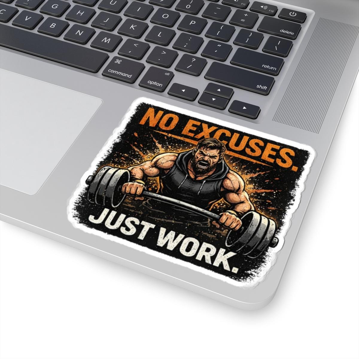 Fitness Sticker No Excuses. Just Work  Motivational Gym Kiss Cut Sticker