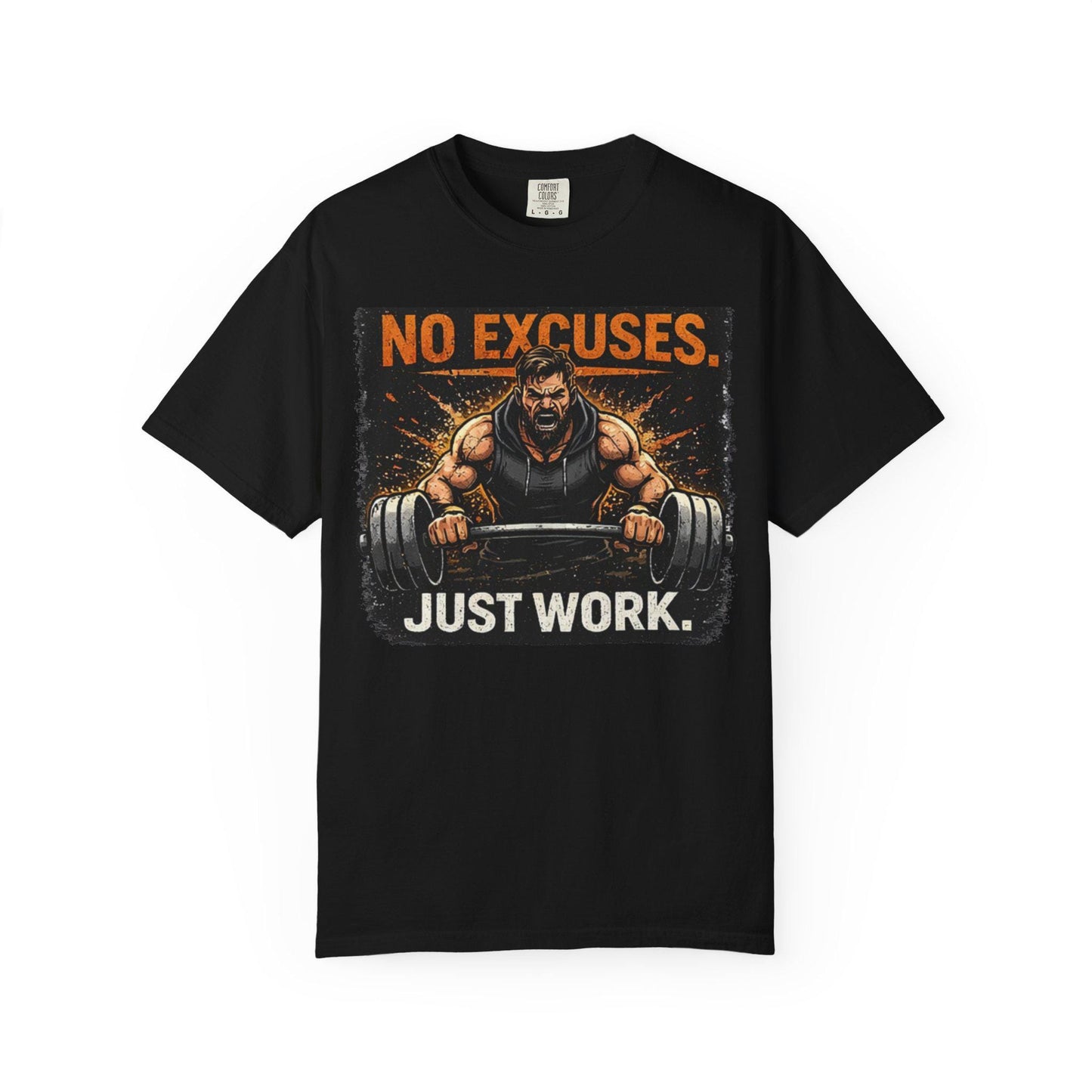 Motivational Gym T-Shirt No Excuses. Just Work Workout Tee