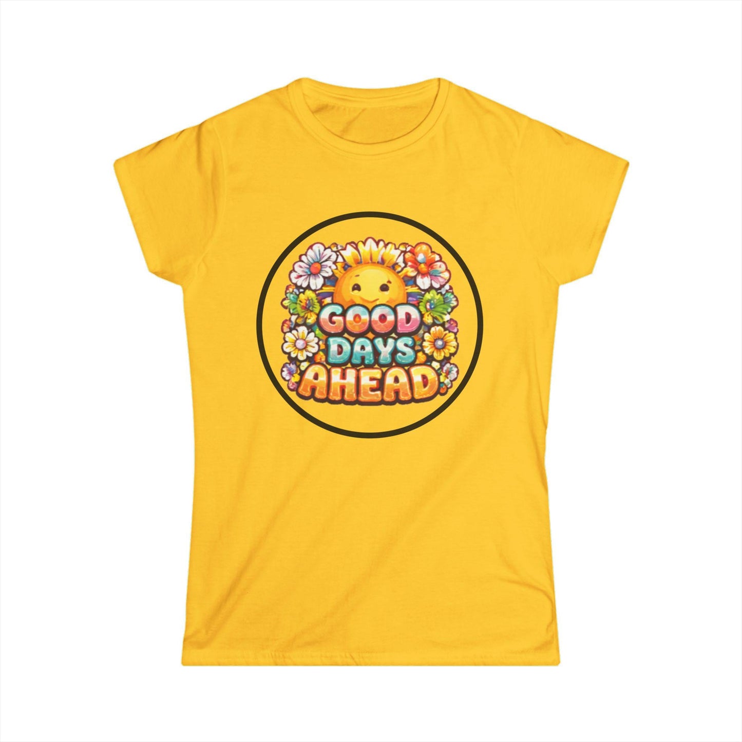 Good Days Ahead Tee | Sunflower Smiley Floral Design, Positive Retro Shirt