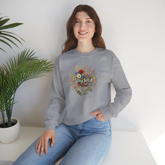 Stay Little floral wreath Crewneck Sweatshirt | moon and wildflower design